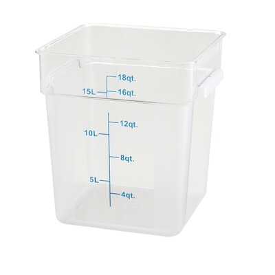 Winco PCSC-18C Storage Container, 18 qt., 11-1/8" x 12-5/8" x 12-1/2"H, square, stackable, built-in handles, graduation markings in quarts &amp; liters, temperature range: -40°F to 210°F, dishwasher safe,