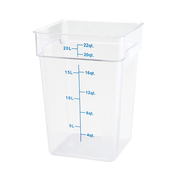 Winco PTSC-22  Storage Container, 22 qt., 11&quot; x 12&quot; x 15-5/8&quot;H, square, built-in handles, graduation markings in quarts &amp; liters, temperature range: -40°F to 160°F, stain resistant, dishwasher safe, B