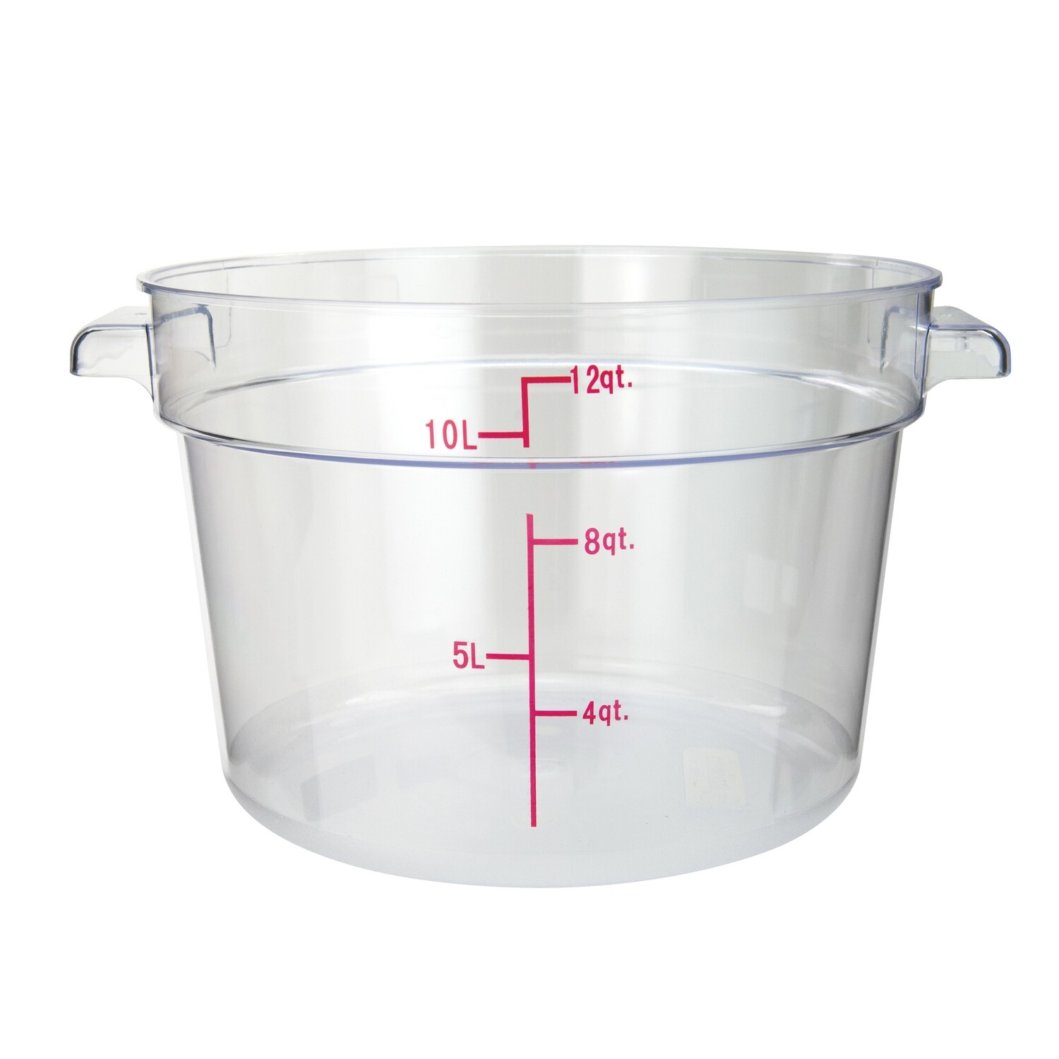 Winco PCRC-12 Food Storage Container, 12 qt., 12-5/16&quot; x 14-1/8&quot; x 8-3/8&quot;H, round, stackable, temperature range: -40°F to 210°F, built-in handles, graduation markings in quarts &amp; liters, dishwasher sa