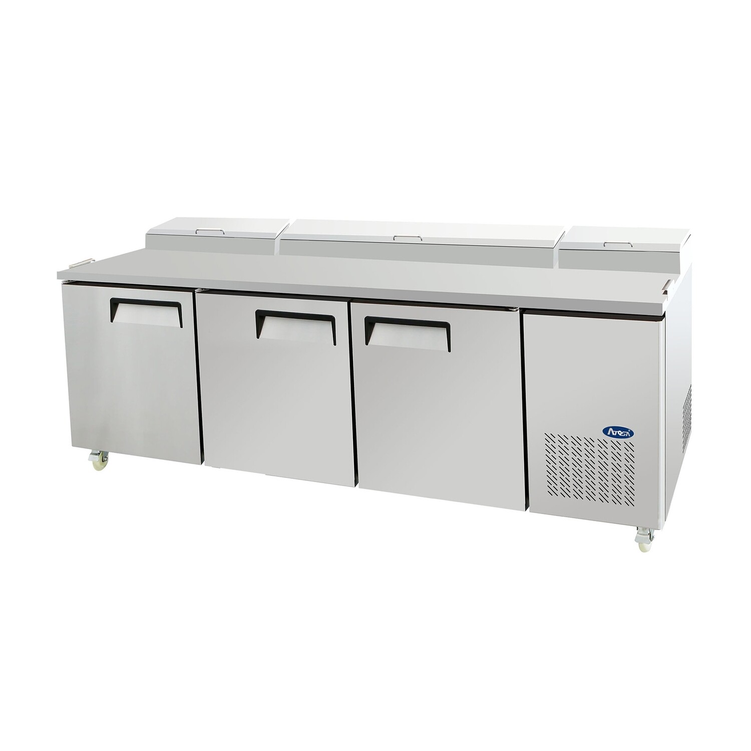 Atosa MPF8203GR Refrigerated Pizza Prep Table  three-section, 93&quot;W x 33-1/0&quot;D x 44&quot;H