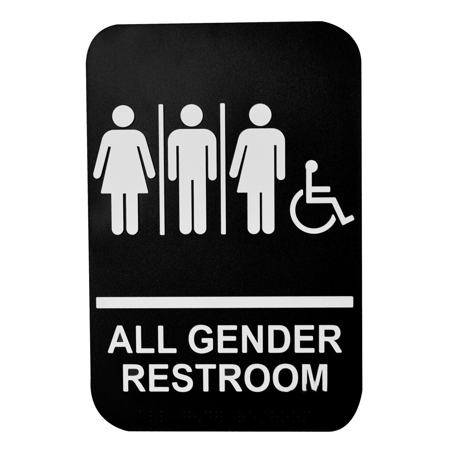 TableCraft Cash &amp; Carry 695653 Information Symbol Sign Handicap &quot;All Gender Restroom&quot;, Black, 6&quot; x 9&quot;