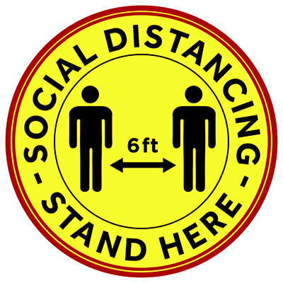 Winco PFD-12Y Social Distancing Floor Decal, 12&quot; dia., round, anti-slip (10 each per pack)