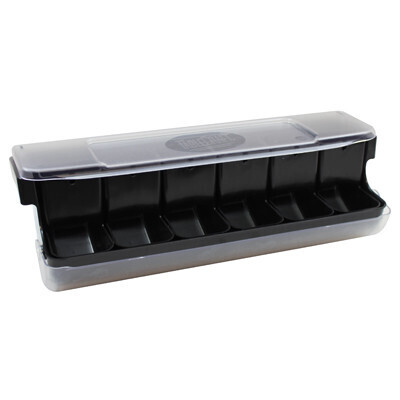 TableCraft BCD6000BK  Cash &amp; Carry First in First Out Garnish Station, 20-1/8&quot; x 6-3/4&quot; x 6-1/2&quot;, includes: (6) 1-1/4 qt. black polypropylene inserts and (3) bin dividers, dishwasher safe, ABS plastic