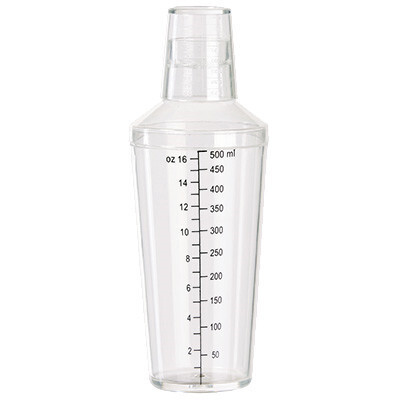 Winco BS-16PC Bar Shaker with Cap, Plastic, Clear, 16 oz.