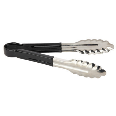 Royal TSC 9 B  Utility Tongs, 9-1/2", 1-piece, stainless steel, 7mm, color coded, black handle