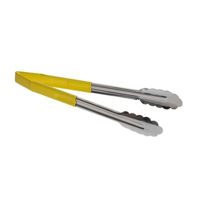 TableCraft 3712YEU Tongs, 12", one piece, vinyl-coated, spring steel construction, dishwasher safe, yellow