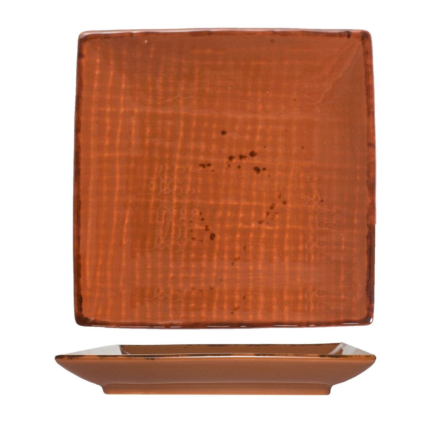 International Tableware SV-8-TE Plate, 8&quot; x 8&quot;, square, embossed, speckled, rolled edge, fully vitrified, microwave &amp; dishwasher safe, lead free, stoneware, terracotta - 1 Dozen