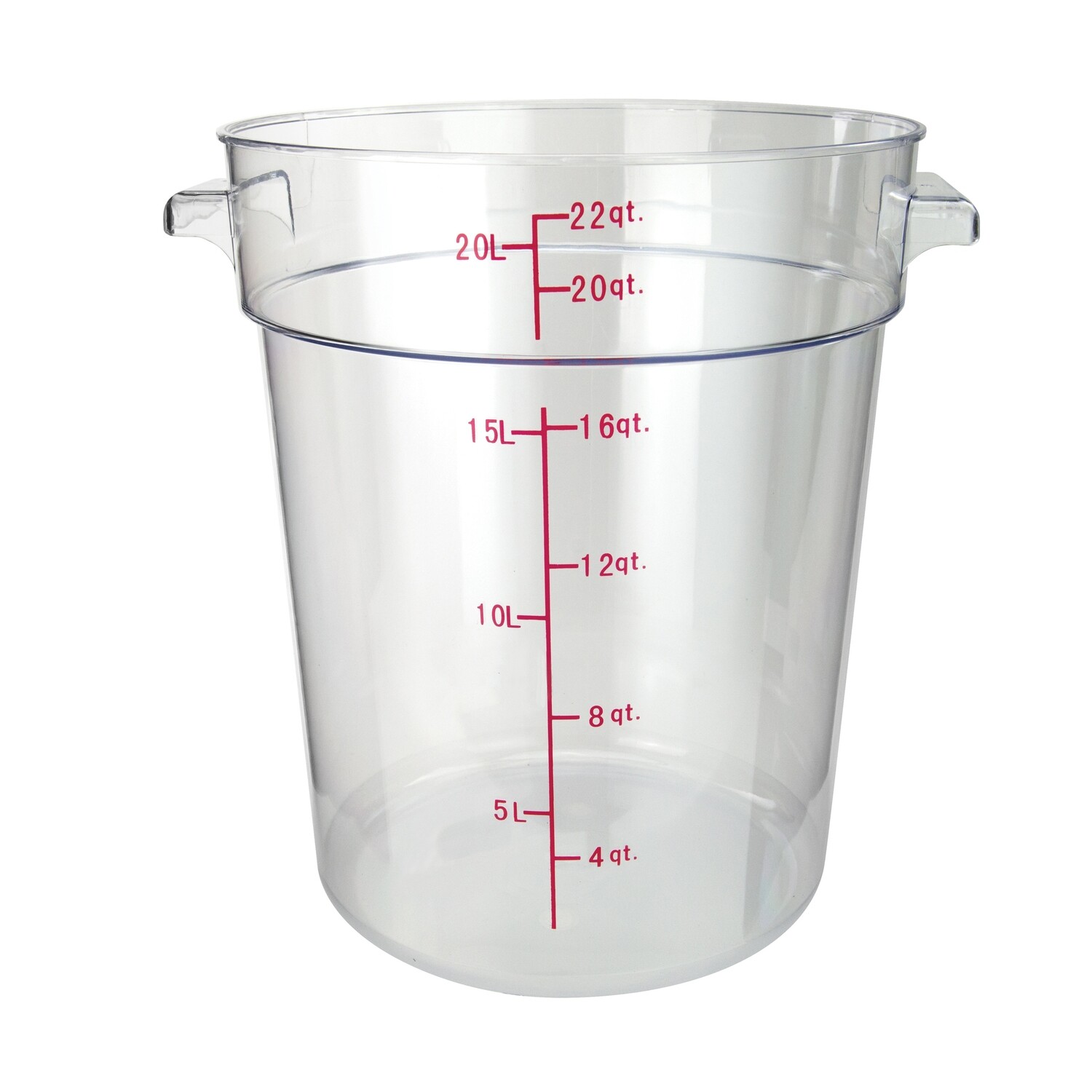 Winco PCRC-22 Food Storage Container, 22 qt., 14-1/2&quot; x 14-3/4&quot; x 15&quot;H, round, stackable, temperature range: -40°F to 210°F, built-in handles, graduation markings in quarts &amp; liters, dishwasher safe,