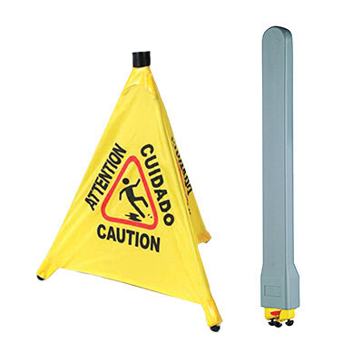 Winco CSF-SET Floor Sign Set, includes: pop-up caution cone (CSF-4) &amp; wall-mount storage tube