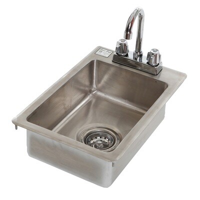 Klinger&#39;s Trading DHS-1000 Hand Drop-In Sink, one compartment, 10&quot; wide x 14&quot; front-to-back x 5&quot; deep bowl, includes deck mount faucet &amp; 3-1/2&quot; basket drain, 18/304 stainless steel construction, 11&quot;W 