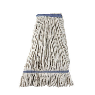 Winco MOP-24W Wet Mop Head, 24 oz., (600g), loop end, 1-1/4&quot; band, 4-ply poly cotton blend yarn, white