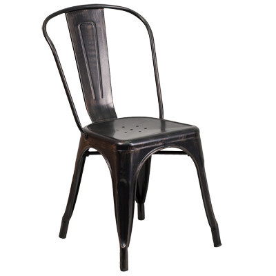 Flash CH-31230-BQ-GG Furniture Black-Antique Gold Metal Indoor-Outdoor Stackable Chair