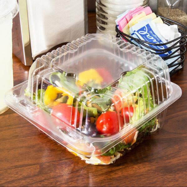 Durable PXT-505 Packaging 5&#39;&#39; x 5&quot; x 2 1/2&quot; Clear Hinged Lid Plastic Container, 125/Pack