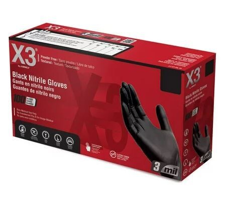 X3 Black Nitrile Disposable Industrial Gloves 3 Mil  XL