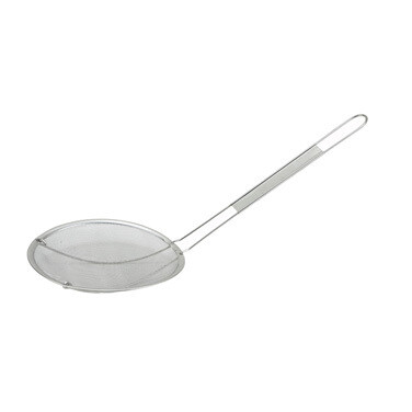 Winco MSS-6.5F Strainer, 6-1/2" bowl dia., 10"L handle, 15-1/8" O.A.L., round, single fine mesh, stainless steel