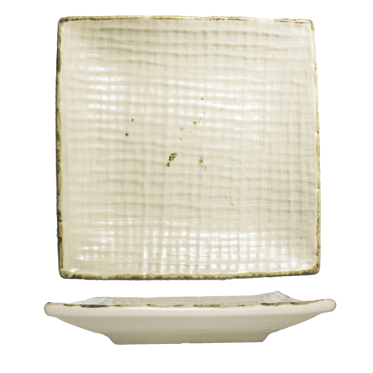 International Tableware SV-8-KH Plate, 8&quot; x 8&quot;, square, embossed, speckled, rolled edge, fully vitrified, microwave &amp; dishwasher safe, lead free, stoneware, khaki- 1 Dozen