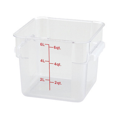 Winco PCSC-6C  Storage Container, 6 qt., 8-3/4&quot; x 10-1/4&quot; x 7-1/4&quot;H, square, stackable, built-in handles, graduation markings in quarts &amp; liters, temperature range: -40°F to 210°F, dishwasher safe, po