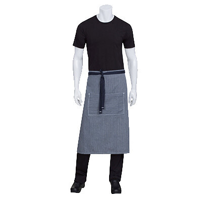 Chef Works AW047IBL0 Manhattan Waist Apron, 12"L x 23"W, self fabric ties, riveted pocket ends, zipper hip pocket, divided front pockets, 100% cotton denim, indigo blue