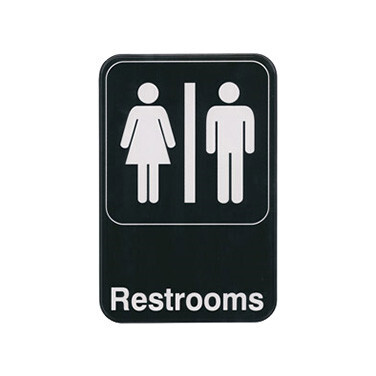 Winco SGN-603 Information Sign, with symbol, 6&quot; x 9&quot;H, &quot;Restrooms&quot;, white imprint on black