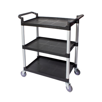 Crestware RBTROLLEY  Regular 3-Tier Cart, 16-1/8&quot; x 24-1/2&quot; x 36&quot;H, up to 265 lbs. capacity, 2 handles, poly cart, black