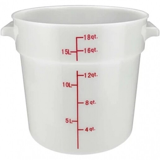 Winco PPRC-18W Storage Container, 18 qt., 12.25&quot; x 14.13&quot; x 12&quot;H, round, temperature range: -40°F to 160°F, with built-in handles, graduation markings in quarts &amp; liters, stain resistant, dishwasher s