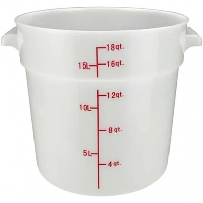 Winco PPRC-18W Storage Container, 18 qt., 12.25" x 14.13" x 12"H, round, temperature range: -40°F to 160°F, with built-in handles, graduation markings in quarts &amp; liters, stain resistant, dishwasher s