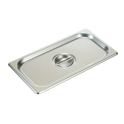 Winco SPSCT Solid Steam Table Pan Cover with Handle, Standard Weight, Stainless Steel, Third Size