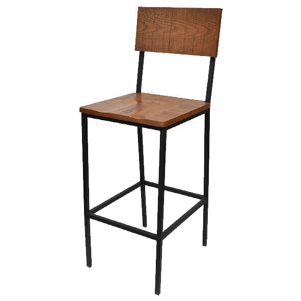 MKLD M831-BS Furniture Barstool, Wood Back &amp; Seat, Metal Frame
