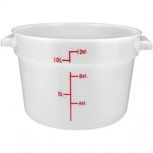Winco PPRC12W  Storage Container, 12 qt., 12.31&quot; x 14.13&quot; x 8.38&quot;H, round, temperature range: -40°F to 160°F, with built-in handles, graduation markings in quarts &amp; liters, stain resistant, dishwasher
