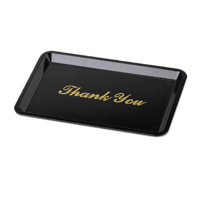 Royal Industries ROY TT46 Black Tip Tray 4&quot; x 6&quot; Golden Imprint &quot;Thank You&quot;