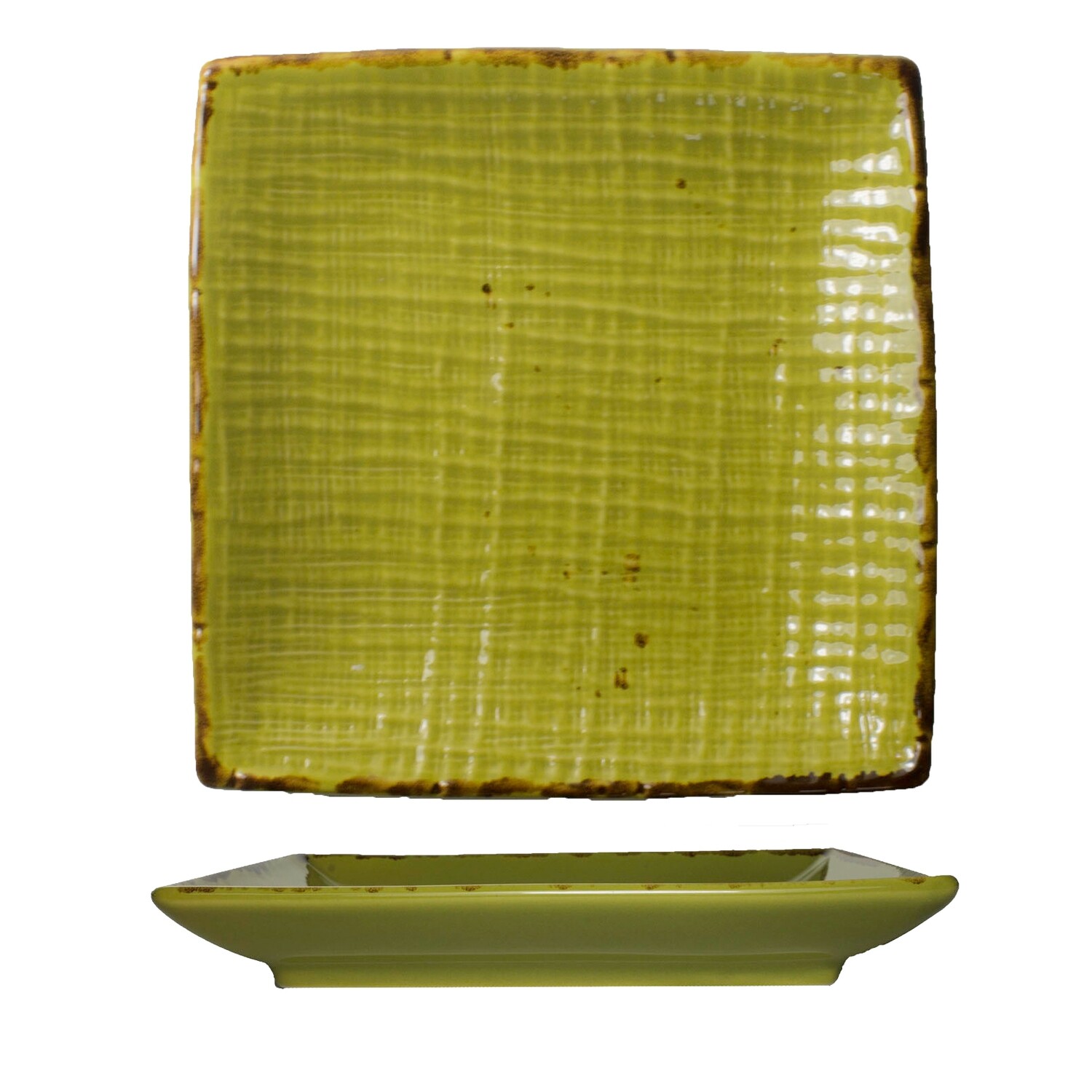International Tableware SV-8-BA  Plate, 8&quot; x 8&quot;, square, embossed, speckled, rolled edge, fully vitrified, microwave &amp; dishwasher safe, lead free, stoneware, basil - 1 Dozen