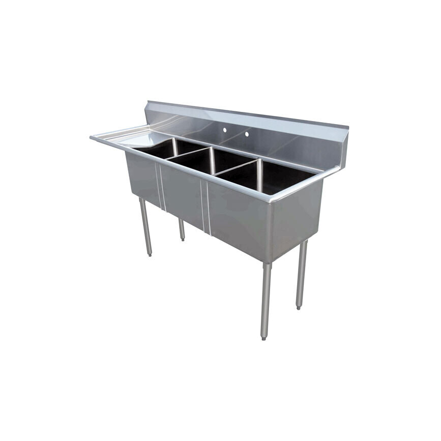 Omcan 43787 Pot Sink, (3) 24&quot; Front to Back x 24&quot; wide x 14&quot; Deep Bowls,