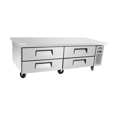 Atosa MGF8453GR  Chef Base with Extended Top, two-section, 72-1/2"W x 33"D x 26-3/5"H, side-mounted self-contained refrigeration, 12.1 cu. ft., (4) self-closing drawers with recessed handles, digital