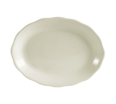 C.A.C  China SC-14 Seville Platter, 12-5/8&quot;L x 9-1/4&quot;W x 1-1/2&quot;H, oval, scallop edge, dishwasher, oven and microwave safe, stoneware (ceramic), American White - 1 Dozen