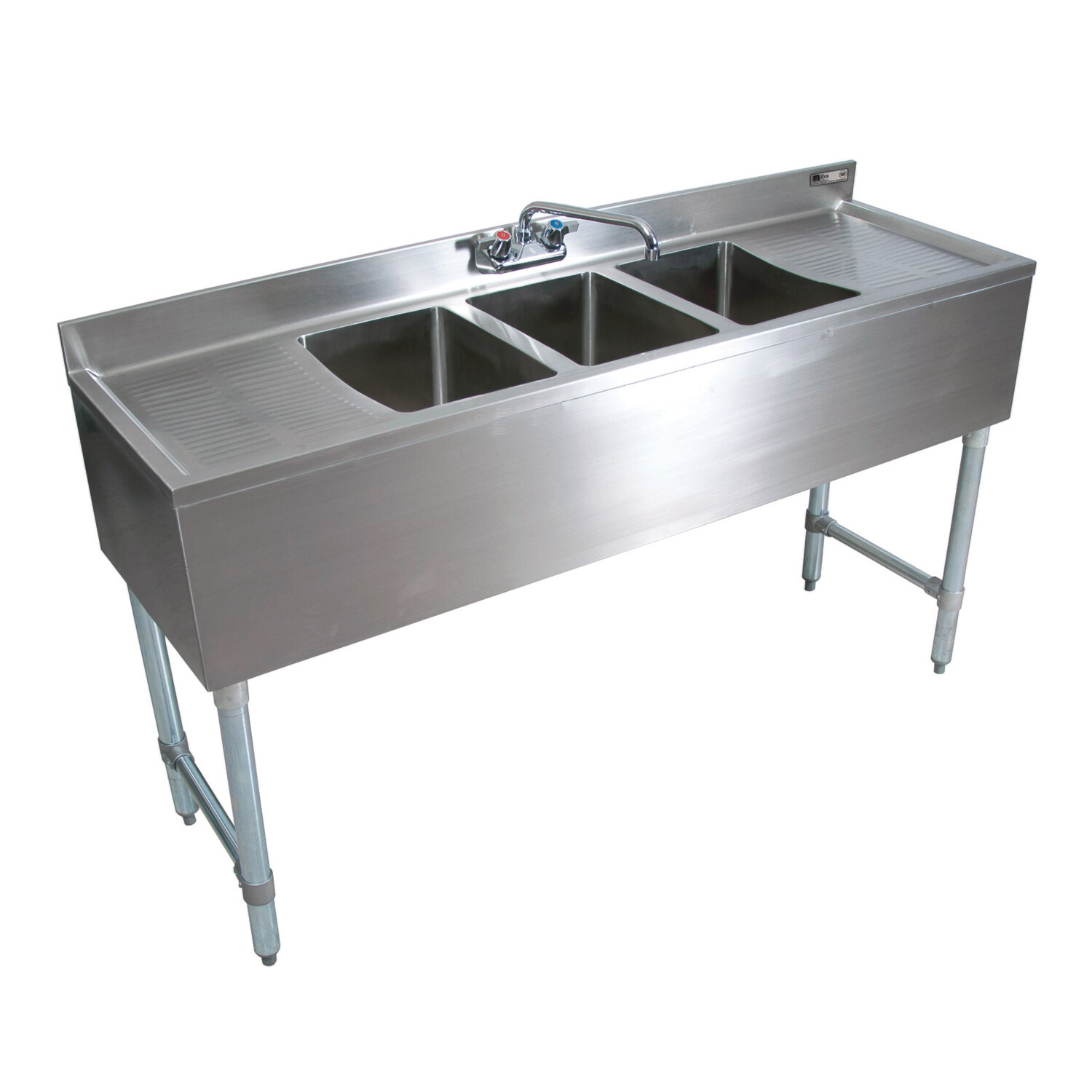 John Boss UBS3-2160-2D12-X Underbar Sink Unit, 3-compartment, 60&quot;W x 21&#39;&#39;D x 32-1/2&quot; H