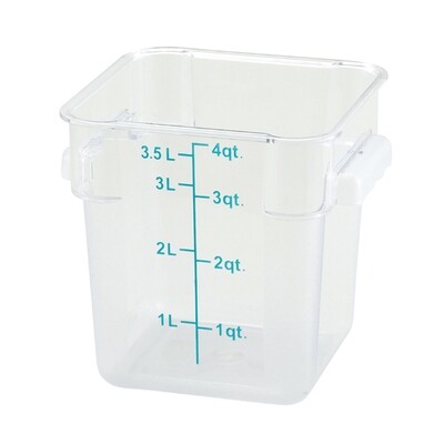 Winco PTSC-4 Storage Container, 4 qt., 7-1/16" x 7-5/8" x 7-1/4"H, square, built-in handles, graduation markings in quarts &amp; liters, temperature range: -40°F to 160°F, stain resistant, dishwasher safe