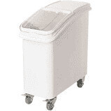 Winco IB-21 Ingredient Bin, 21 gallon, 13&quot; x 29-1/4&quot; x 28&quot;, transparent polycarbonate lid, clasp sliding lid, scoop, 3&quot; caster wheels (2 with brakes), polypropylene body, white