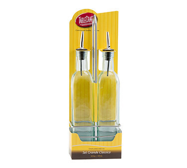 TableCraft H916N Cash &amp; Carry Prima™ Set, (2) 16 oz. square green tint glass bottle (dishwasher safe), stainless steel pourer