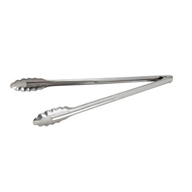 Winco UT-16LT Utility Tongs, Scalloped Edge,  Medium Weight, Stainless Steel, 16&quot;