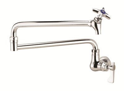 Krowne 16-182L Royal Series Pot Filler Faucet, single wall mount, 24" jointed spout with shut-off valve, ceramic cartridge valves, includes wall mounting kit, low lead compliant, Includes internal che