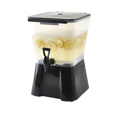 Winco PBD-3SK Beverage Dispenser, 3 gallon, square, dripless faucet, detachable reservoir, drip tray &amp; lid, BPA free, plastic, black