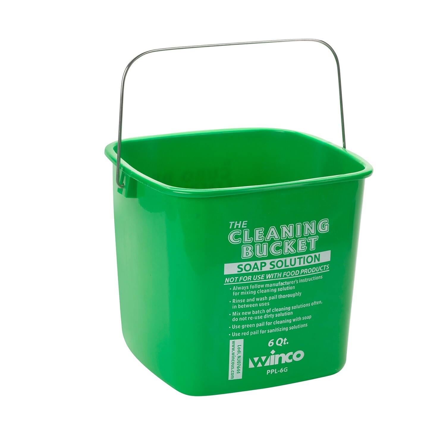 Winco PPL-6G  Cleaning Bucket for Soap Solution, Polypropylene, Green, 6 qt.