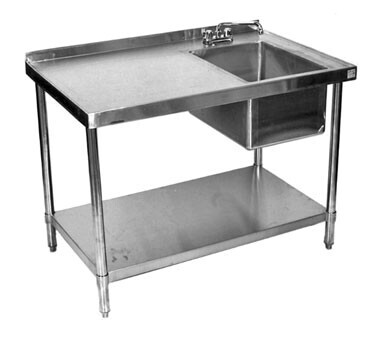 Klinger's Trading STB-2460-BR Work Table With Prep Sink, Sink on Right, 60"W x 24"D x 37"H