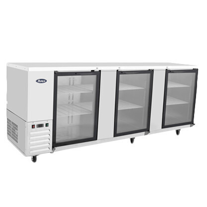 Atosa MBB-90GGR Back Bar Cooler, three-section, 89-3/10&quot;W x 28-1/10&quot;D x 40-1/8&quot;H, self-contained side mount refrigeration, 30.1 cu. ft., (3) locking glass doors, electronic temperature controller,