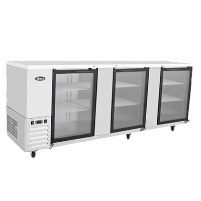 Atosa MBB-90GGR Back Bar Cooler, three-section, 89-3/10&quot;W x 28-1/10&quot;D x 40-1/8&quot;H, self-contained side mount refrigeration, 30.1 cu. ft., (3) locking glass doors, electronic temperature controller,