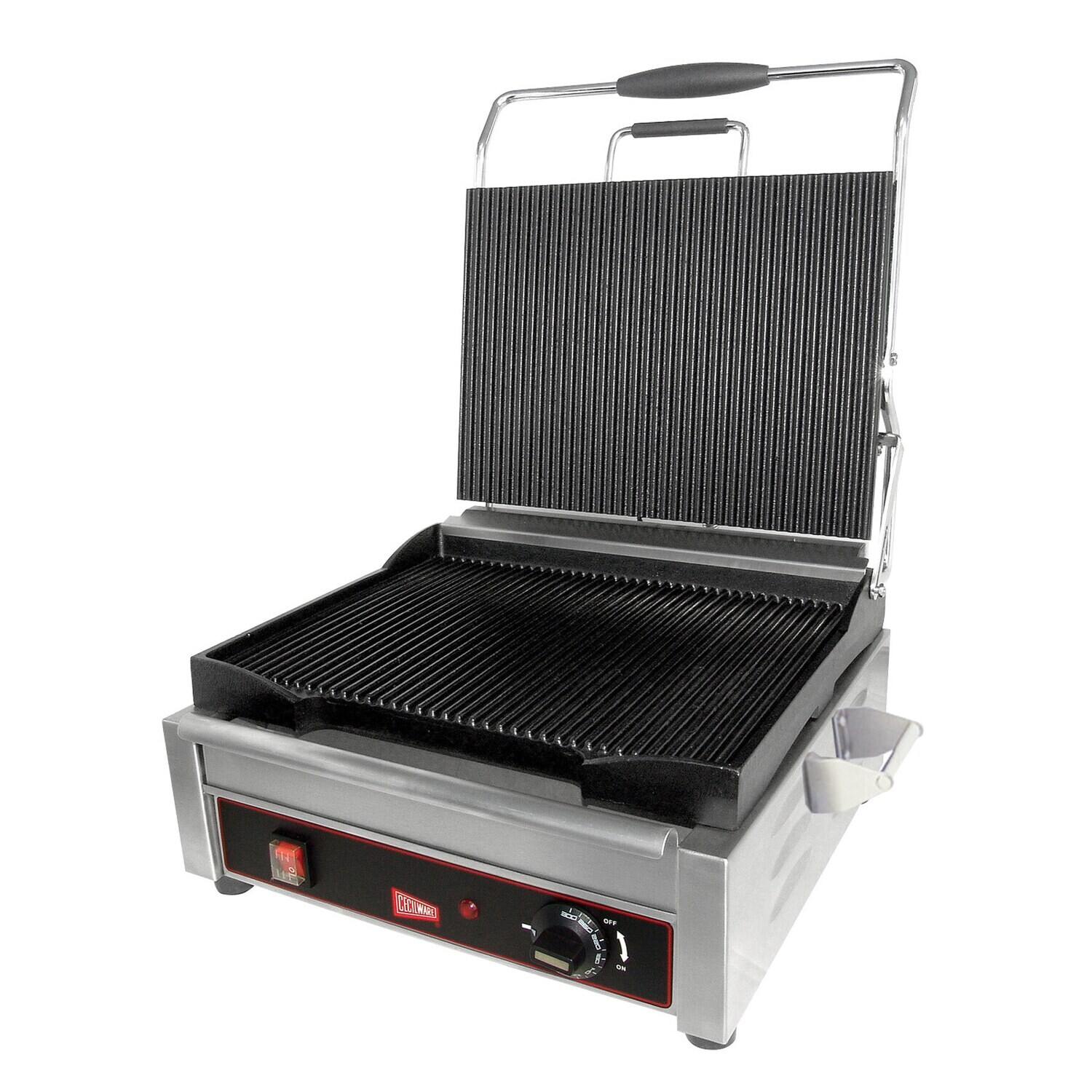 Grindmaster Cecilware®  SG1LG Pro Sandwich/Panini Grill, Single, 14&quot;W x 11&quot;D Grooved Cast Iron Cooking Surface