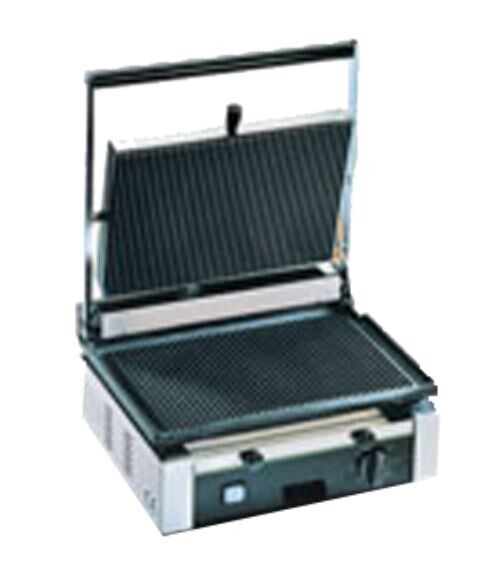 Eurodib CORT-R-110 Panini Grill, single, ribbed top &amp; bottom, 14.5&quot; x 10&quot; seasoned cast iron cooking plate,