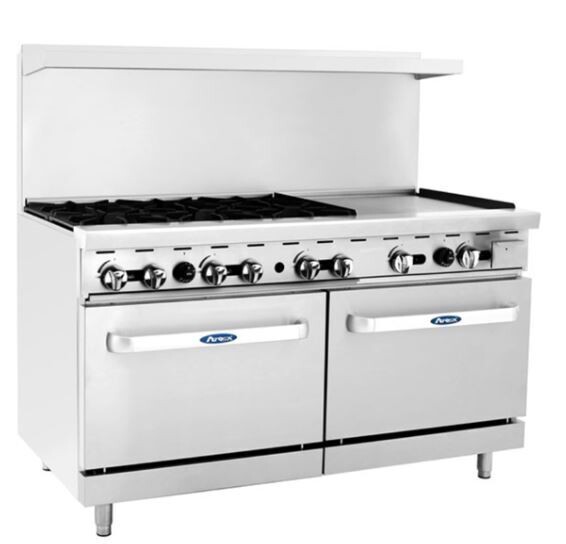 Atosa AGR-6B24GR-NG CookRite Range, Natural gas, 60&quot;W, (6) 32,000 BTU open burners, (1) 24&quot;W 3/4&quot; griddle on the right