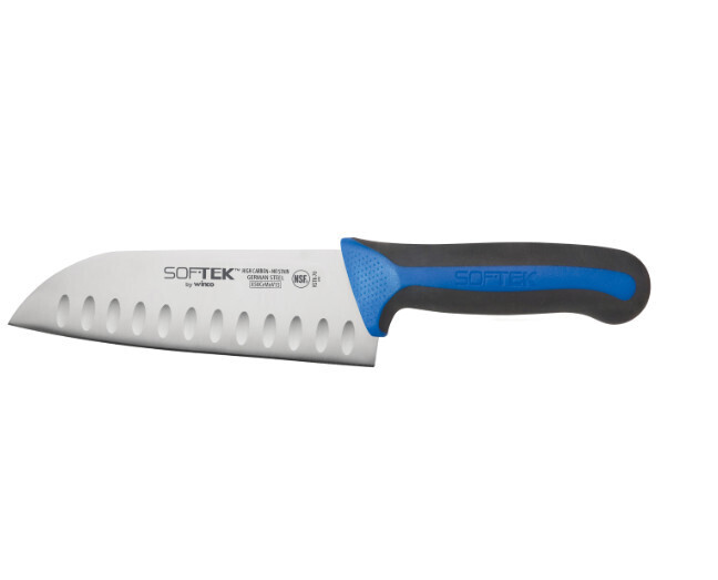 Winco KSTK-70 Sof-Tek Santuko Knife 7&quot;, black and blue non-slip handle