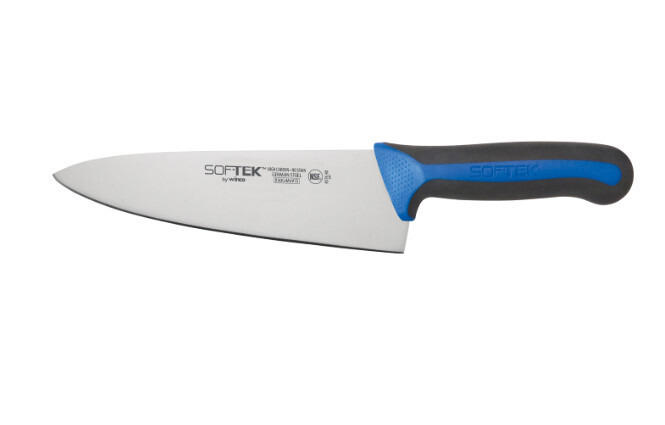 Winco KSTK-80  Sof-Tek Chef&#39;s Knife 8&quot;, black and blue non-slip handle